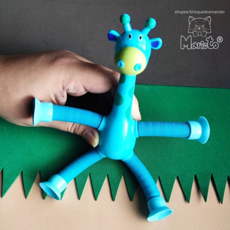 Kit 2 Mini Brinquedos Girafas Sensoriais de Esticar Articuladas Pop Tube com Ventosa