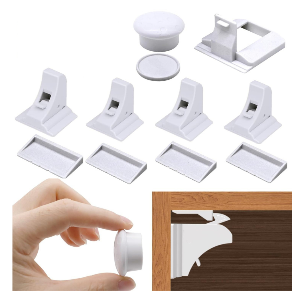 Kit 04 Travas Gaveta Porta Gabinete Moveis C Imã Magnético Prendedor Invisivel Doméstico Dupla Face