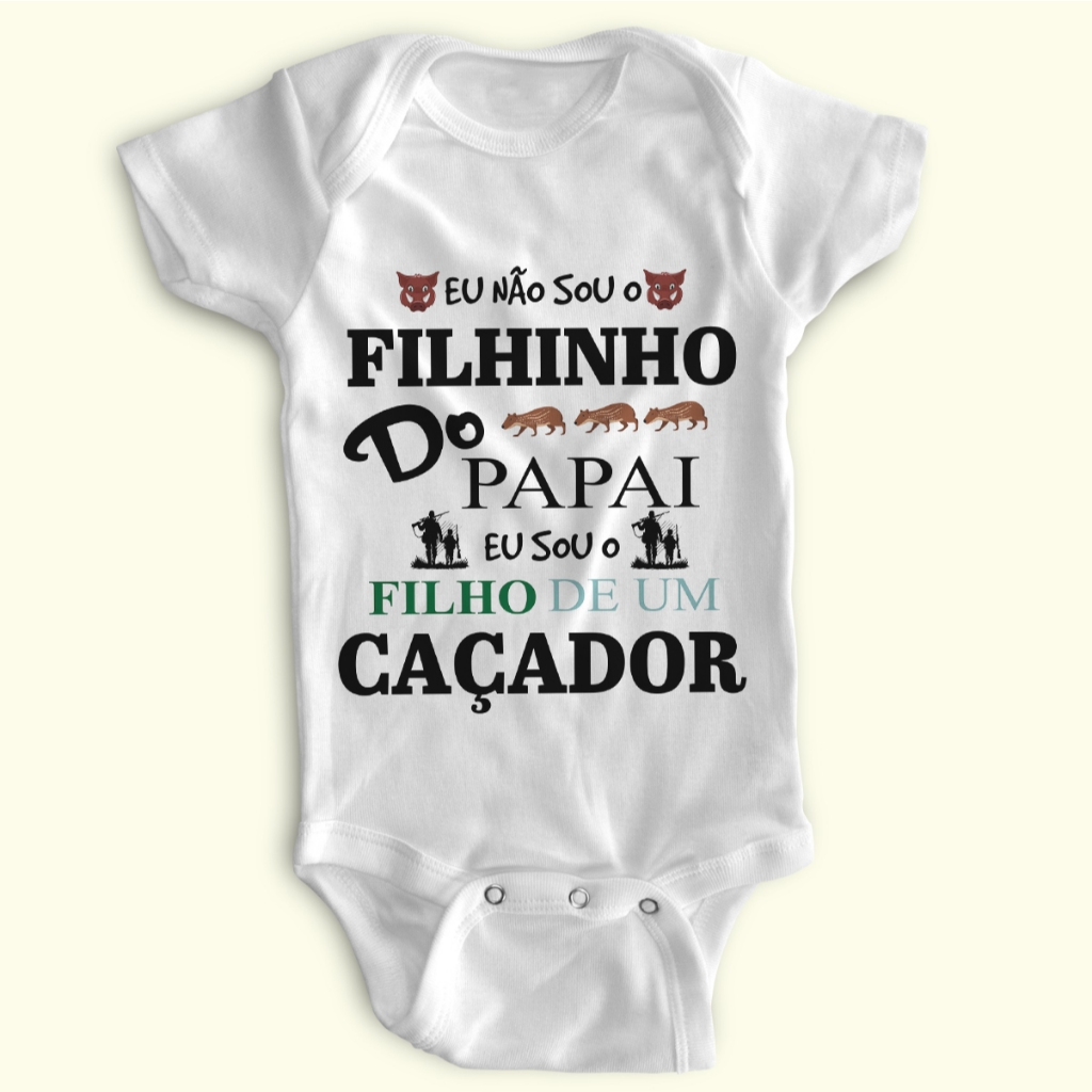 Body Bebê Personalizado - Filho de um Caçador - Poliéster + Elastano 🐾🏹✨ em Oferta na Shopee