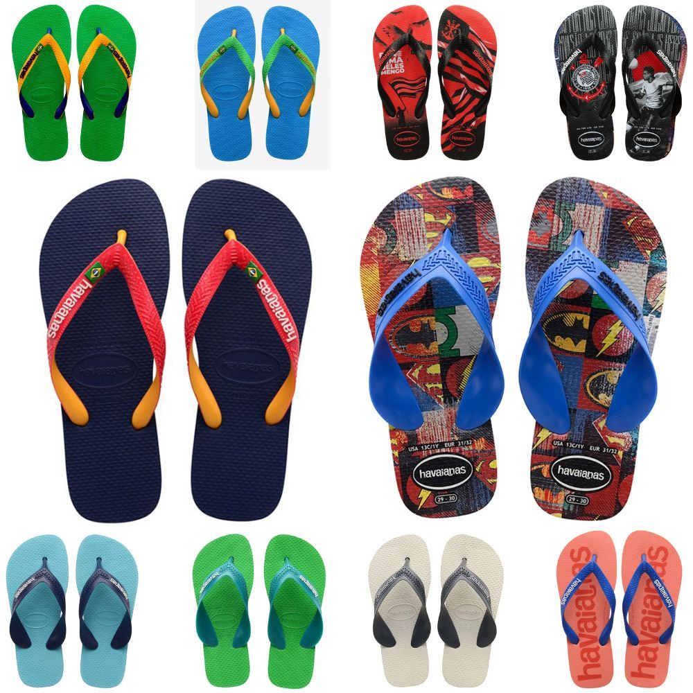 Havaianas Infantil Menino Max e Tradicional Times, Heróis e Lisas