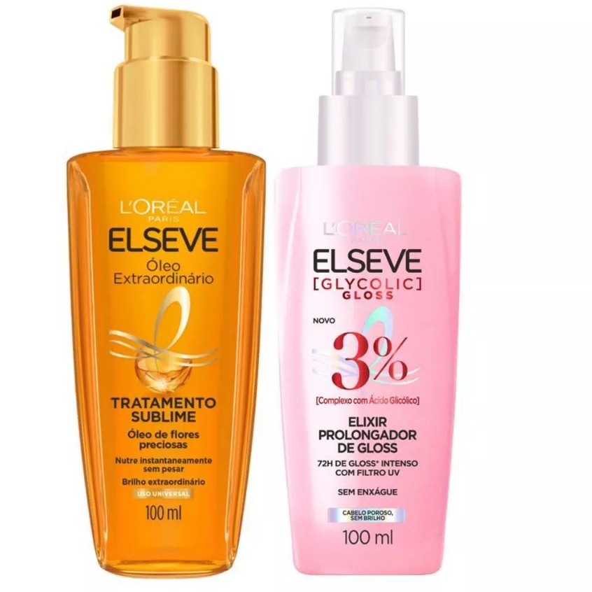 Óleo Elseve Extraordinário 100ml + Sérum Glycolic Gloss 100ml em Oferta na Shopee