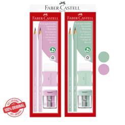 Kit Lápis Grafite Rosa ou Verde-Água Pastel EcoLápis 2B+ Apontador + Borracha Faber-Castell ORIGINAL