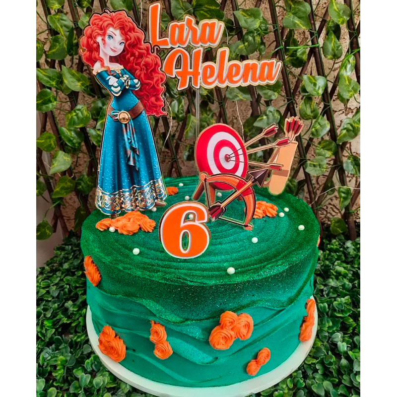 TOPO DE BOLO PERSONALIZADO - PRINCESA MERIDA - PRINCESA VALENTE