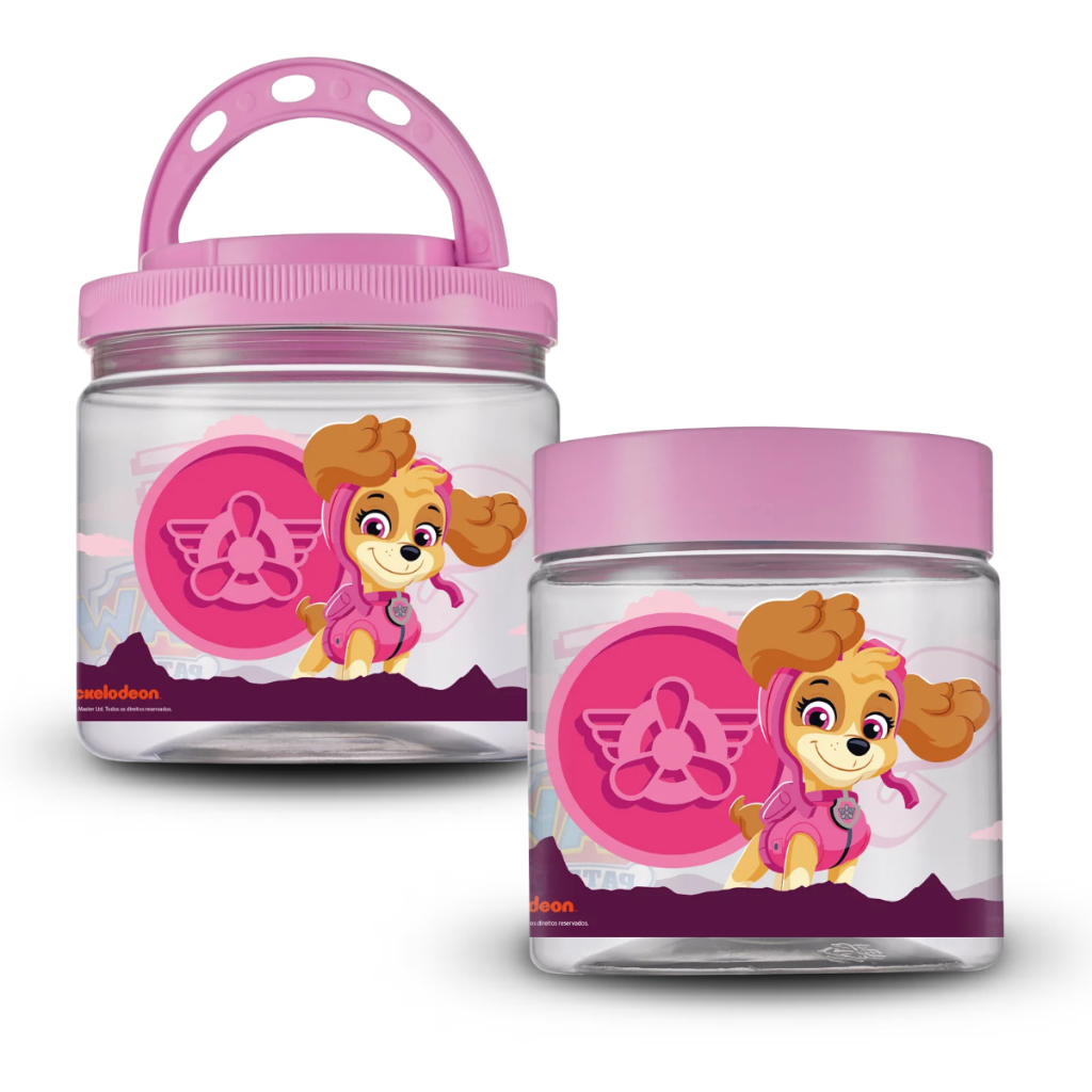 Kit 2 Peças Para Lancheira Patrulha Canina Pote 550ml + 900ml Lancheira Rosa Skye Para Meninas Escolar