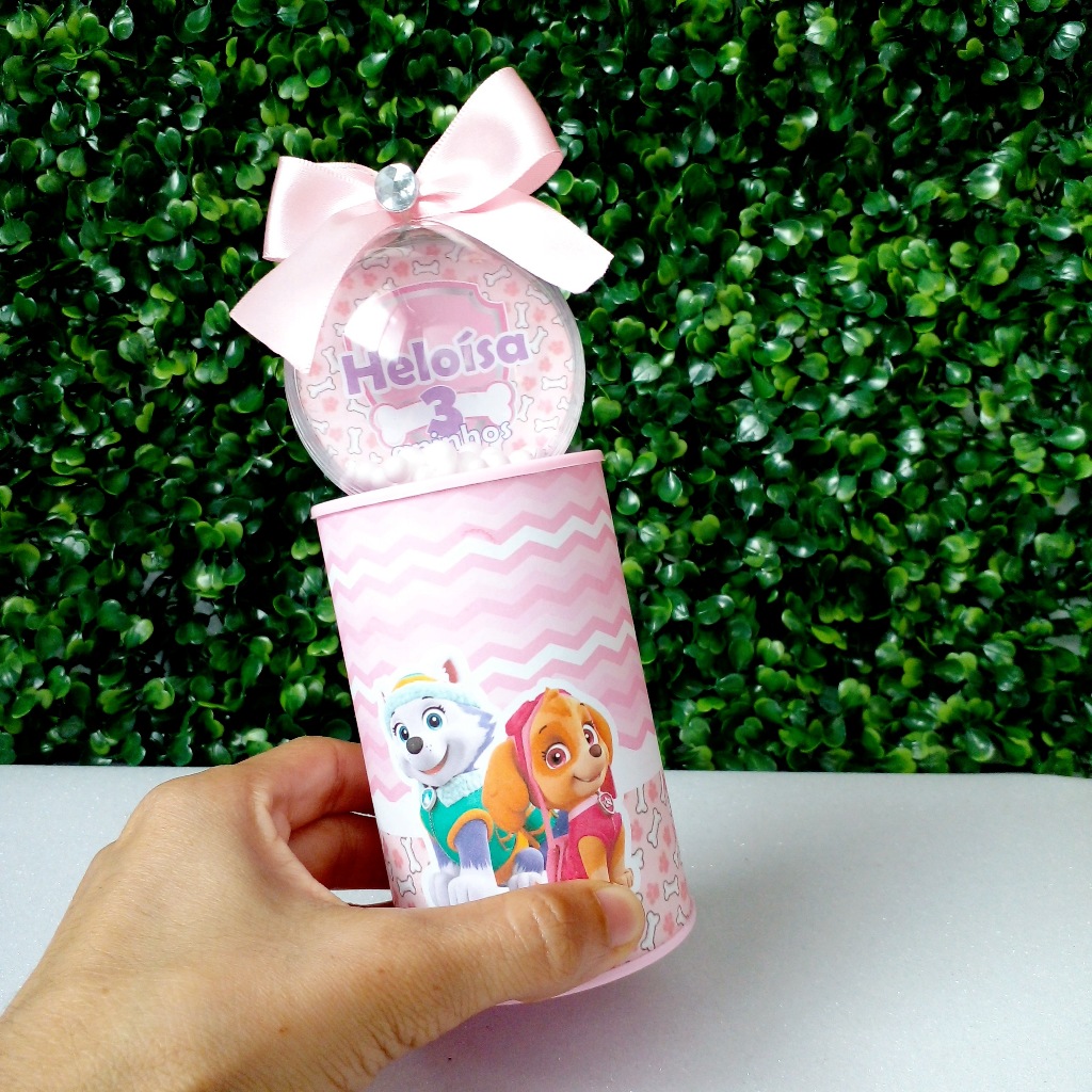 Cofrinho com Esfera Personalizado  Skye e Everest / Lembrancinha Patrulha Canina Rosa/ Decoração/ Aniversário Infantil