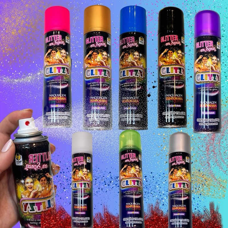 Kit com 24 Spray GLITZY Glitter Brilho Corpo Cheiroso Carnaval Fantasia - 150ml em Oferta na Shopee