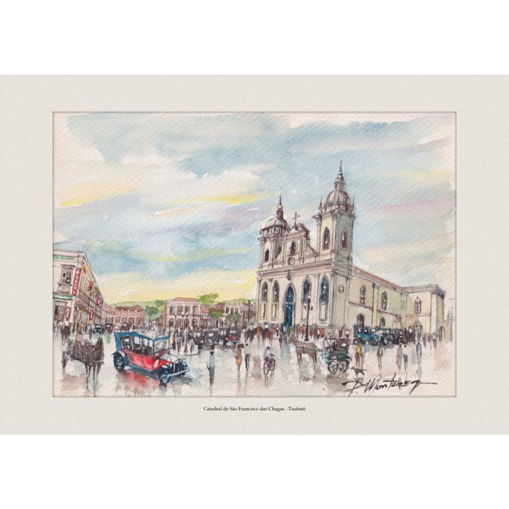 Catedral de São Francisco das Chagas - Taubaté | Pintura Aquarela | Decoração Elegante | A4