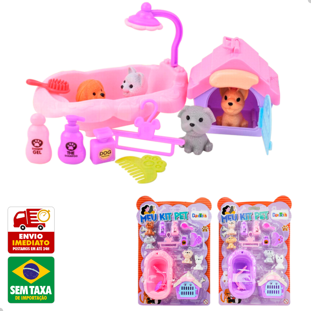 Kit Pet Brinquedo Infantil Miniatura Animais e Acessorios DuteToys DTY1063