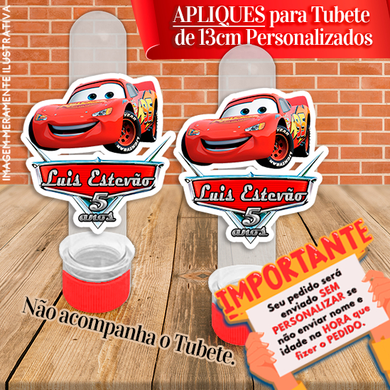 Apliques Personalizados Carros Disney Relâmpago McQueen – Indicados para Tubetes de 13 cm