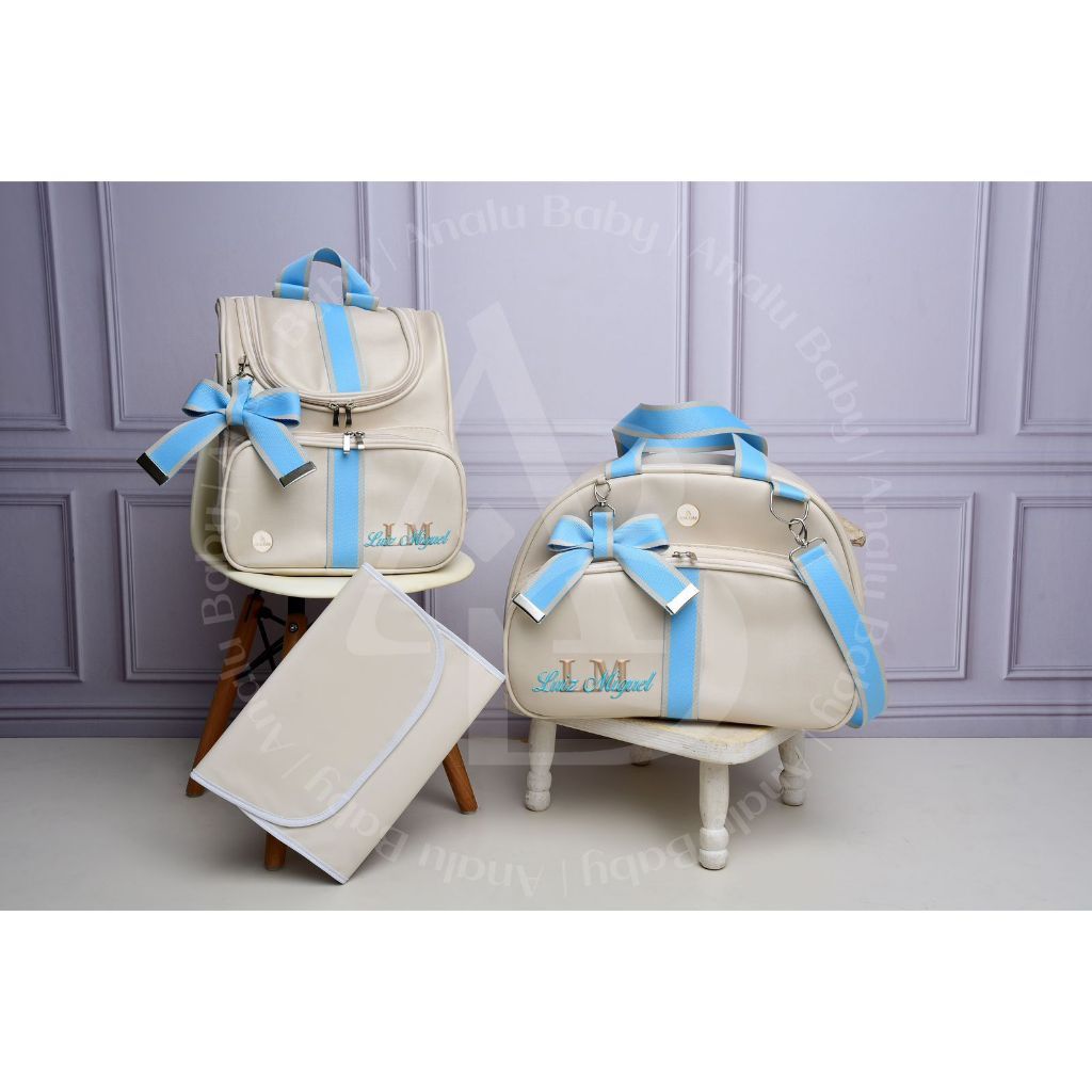 kit maternidade 3 peças bordado personalizado com nome / térmica e impermeável l mochila 3D