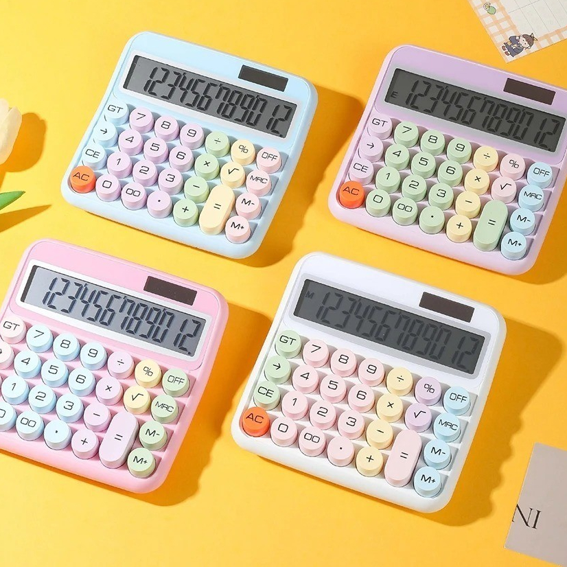 Calculadora Eletronica Colorida 12 Digitos Teclado Grande Para 1 Pilha AAA E Reserva Para Guarda Pilha