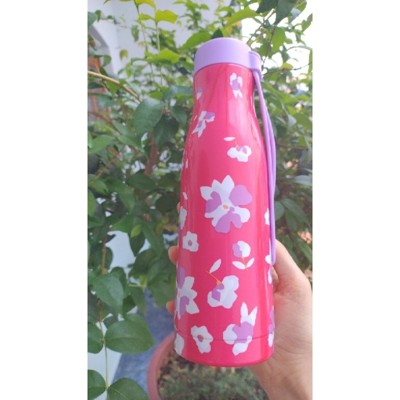 Garrafa térmica slim rosa floral importada 410 ml TUPPERWARE