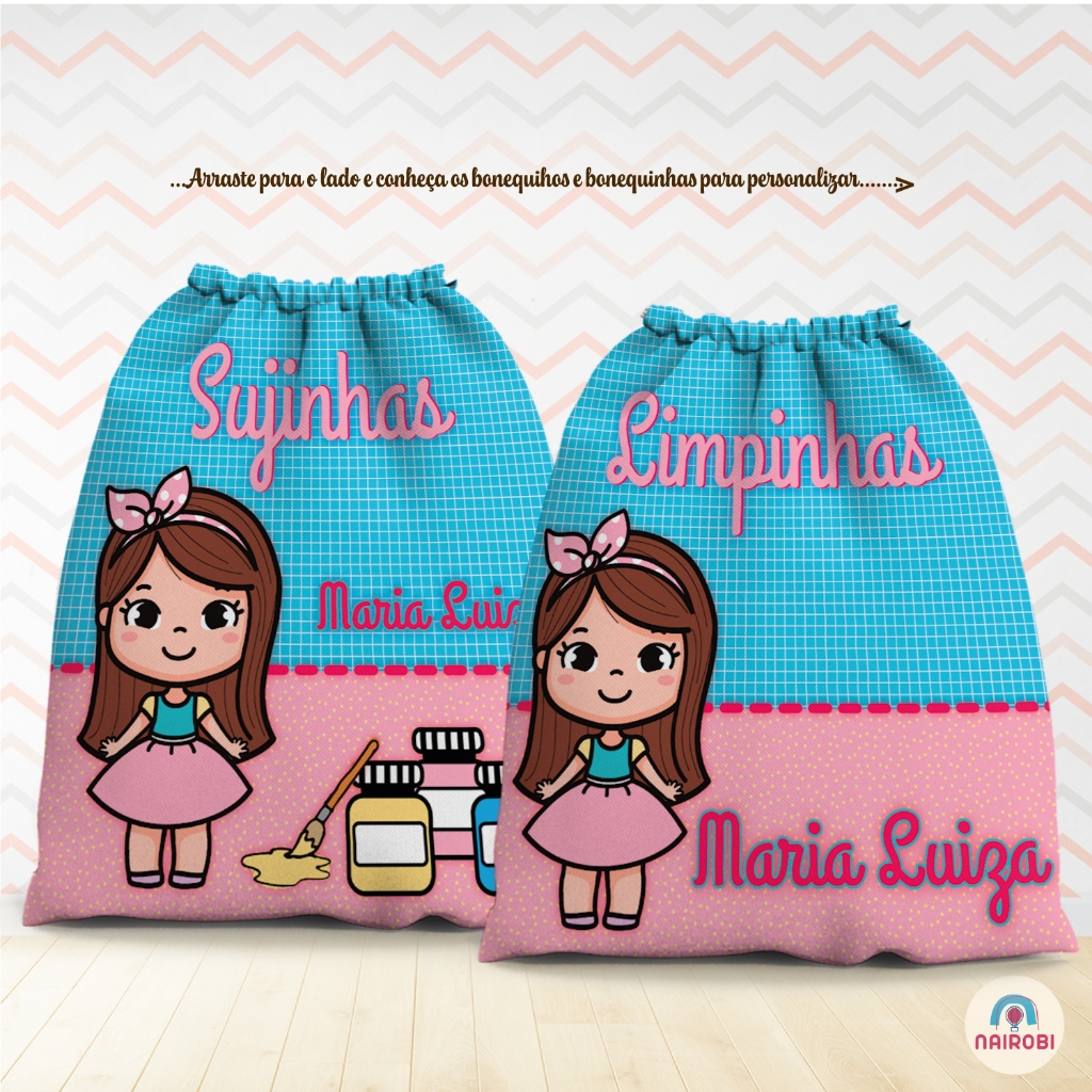kit saquinho roupa Limpa e suja/Saquinho organizador/Saquinho de Tecido Personalizado
