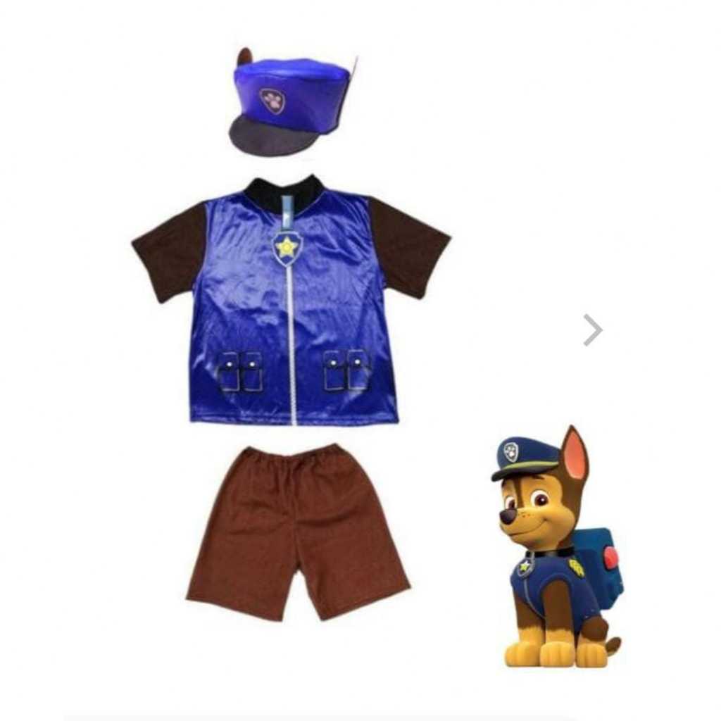 patrulha canina fantasia chase short camiseta e chapeu infantil