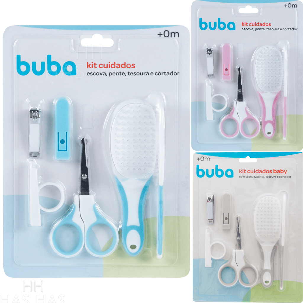 Kit Cuidados E Higiene Bebê Pente Escova E Cortador De Unha Infantil Recém-nascido Azul Rosa Buba