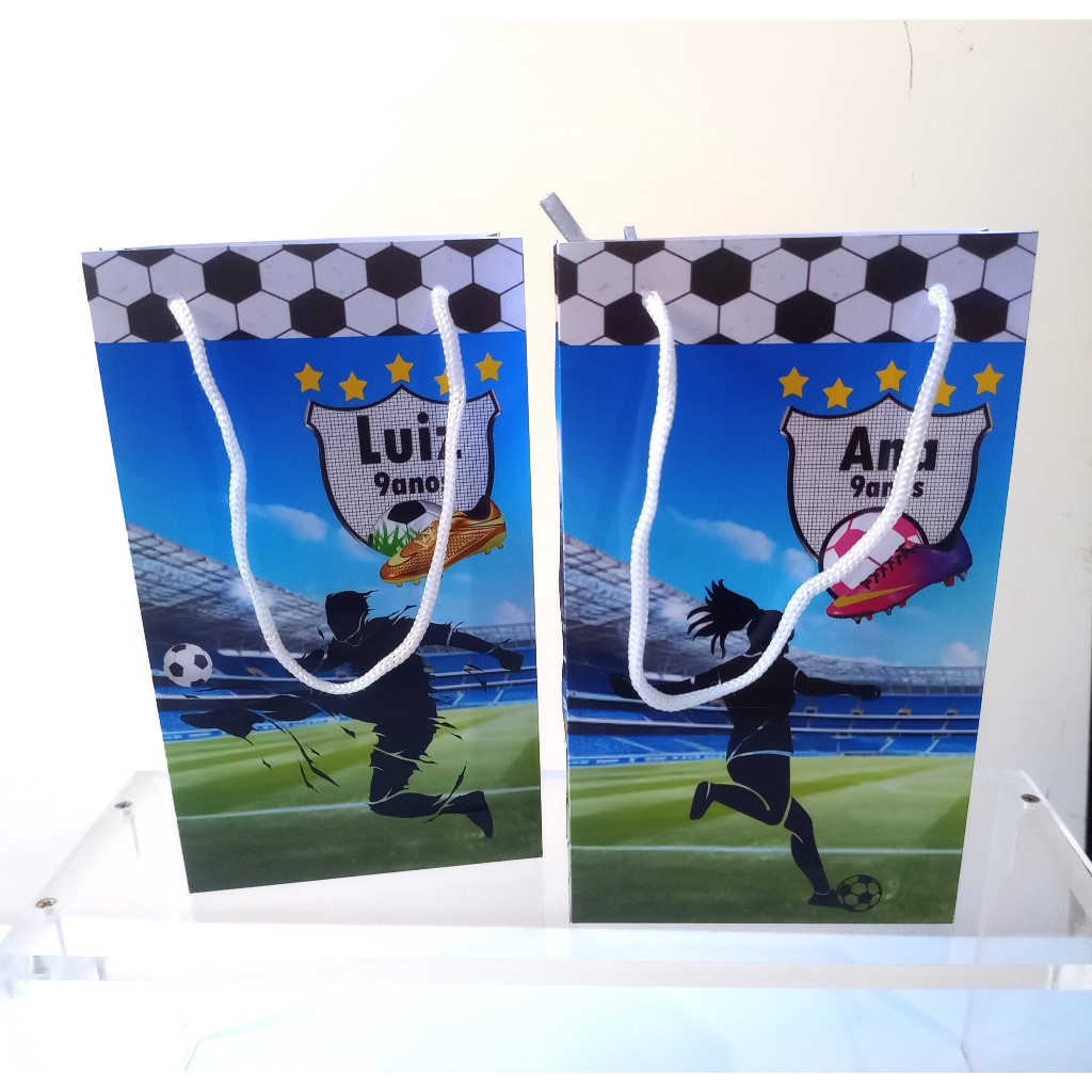 SACOLINHA PERSONALIZADA PARA LEMBRANCINHA DE ANIVERSÁRIO/FESTA - FUTEBOL MASCULINO - FUTEBOL FEMININO.
