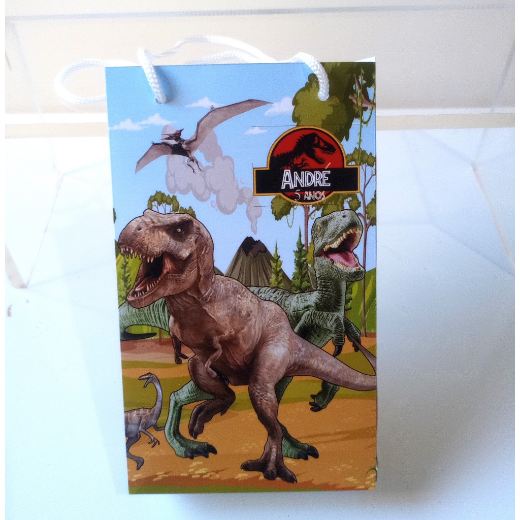 SACOLINHA PERSONALIZADA PARA LEMBRANCINHA DE ANIVERSÁRIO/FESTA - DINOSSAURO-JURASSIC PARK.