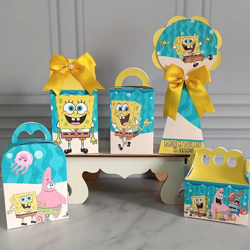 Kit Personalizados Bob Esponja PEGUE E MONTE- Lembrancinha - Kit Festa - Kit Caixa - Aniversário