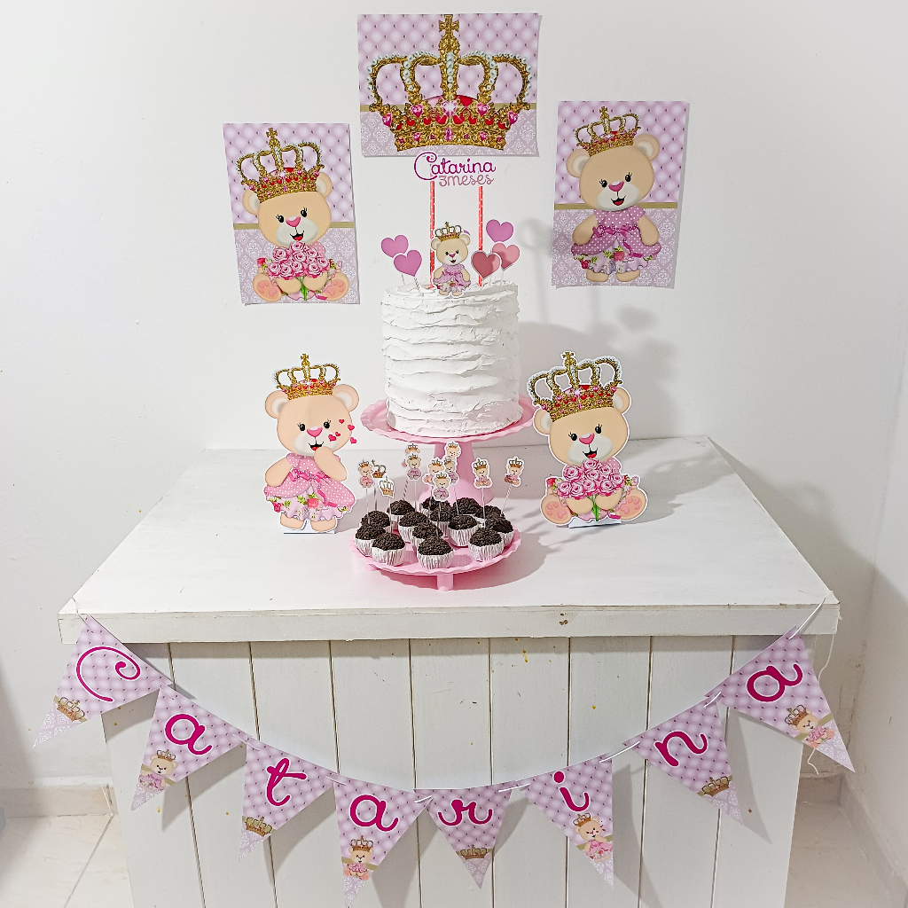 Kit Festa Ursa Princesa Personalizado Só Um Bolinho Festa em Casa Aniversário Infantil adulto Mesversário  lembrancinha