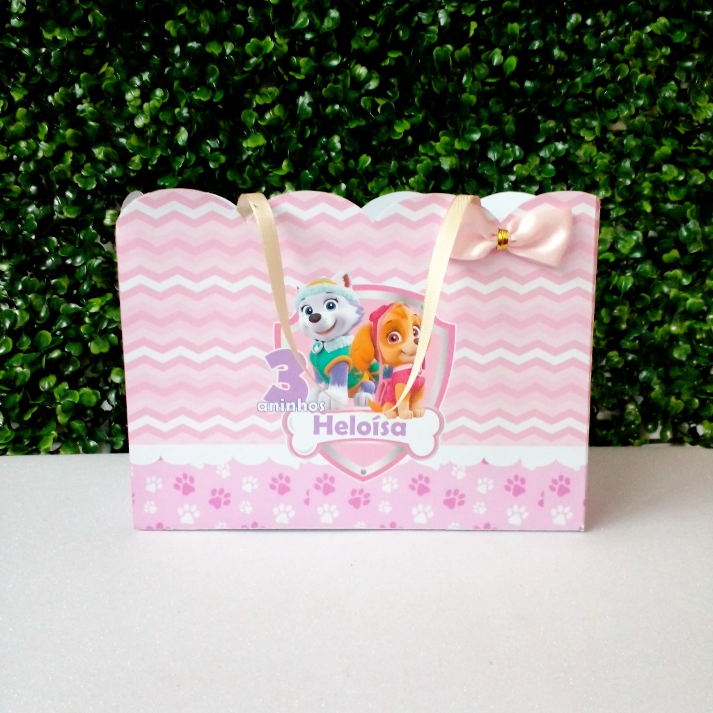 Sacolinha Personalizada Skye e Everest Patrulha Canina Rosa | Lembrancinha de Festa Infantil | Sacolinha Surpresa