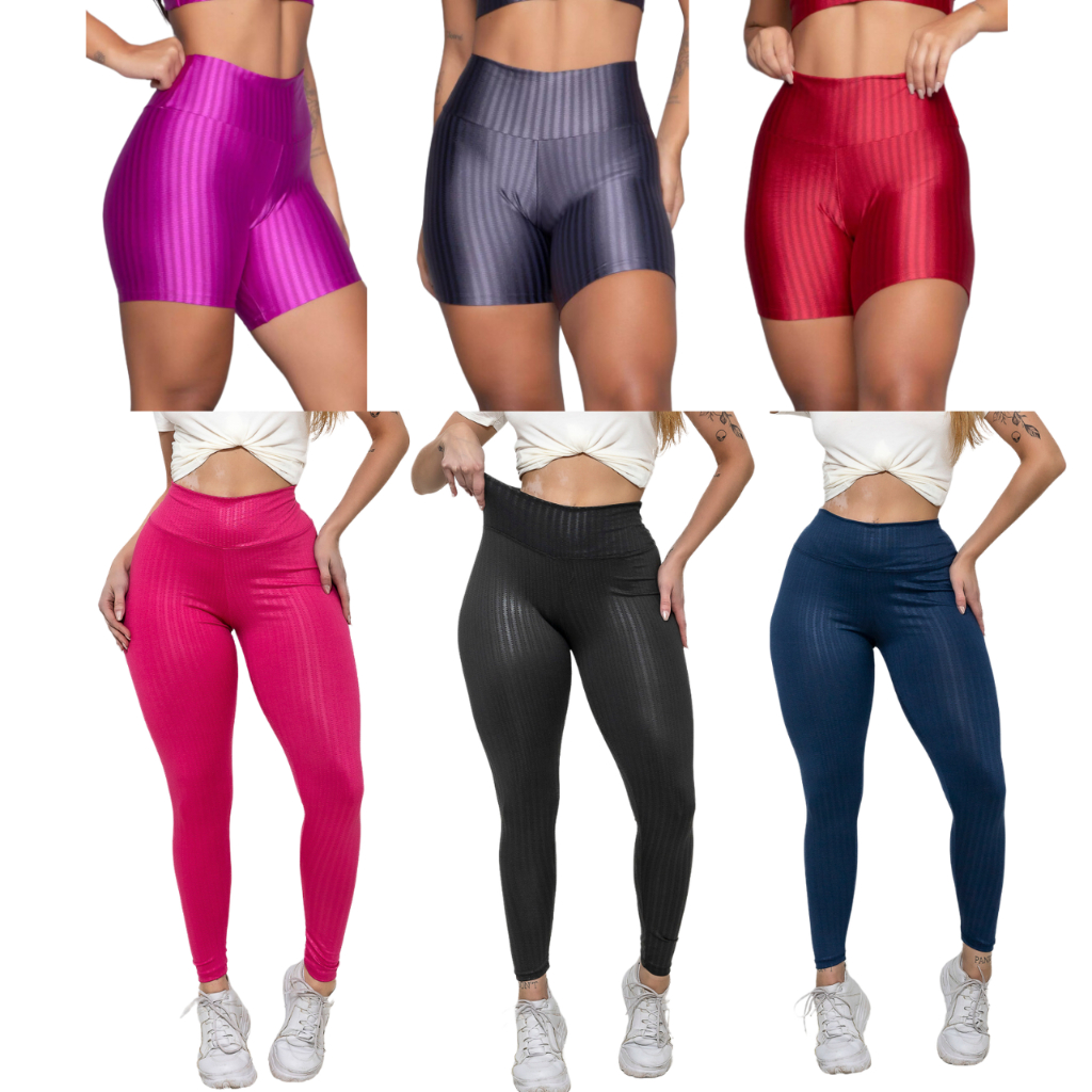 Kit 6 Legging 3 shorts 3D Cintura Alta Fitness Academia + 3 Calças 3D  Cintura Alta Fitness Academia