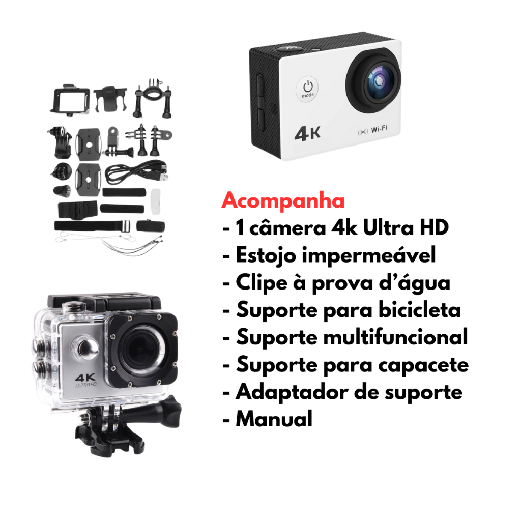 camera 4k capacete esportiva a prova d'agua ultra HD camera de ação mergulho