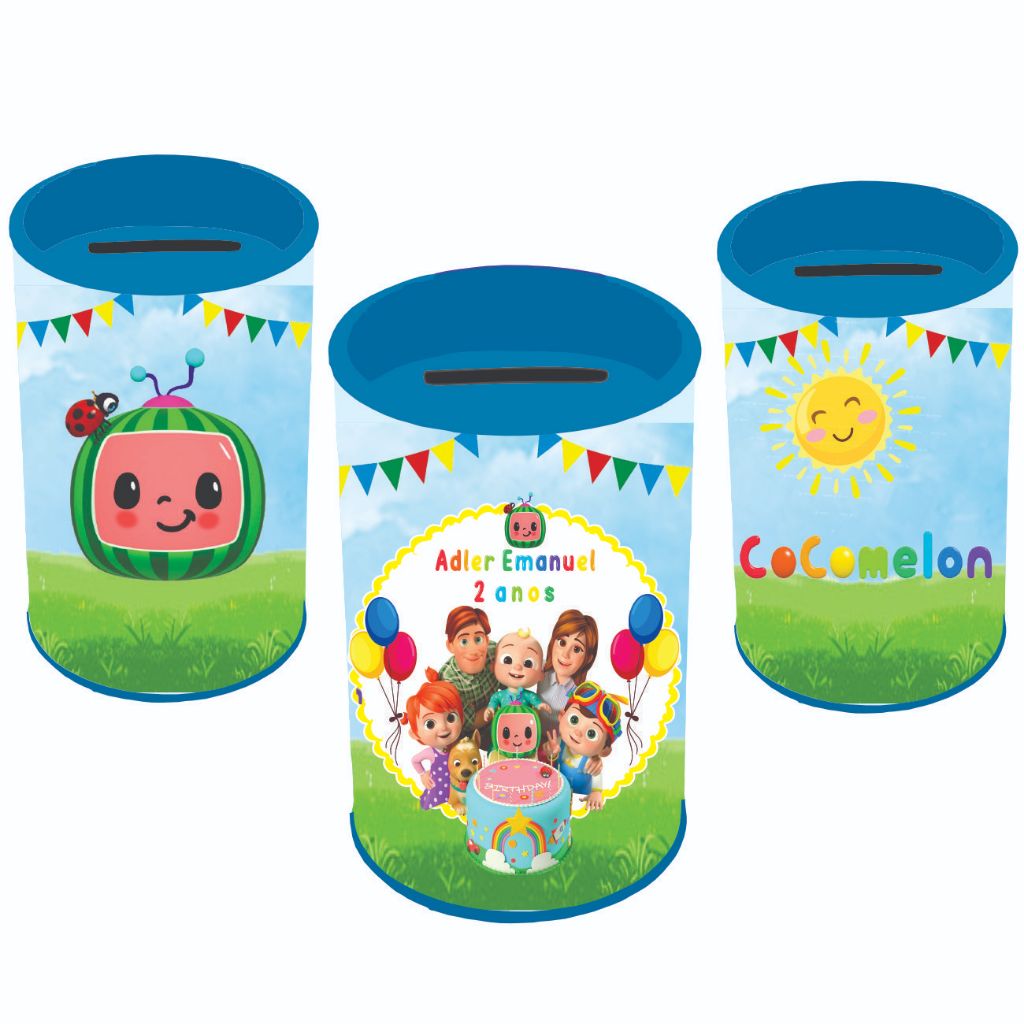 Lembrancinha de Aniversario Cocomelon - Cofrinho Personalizado com Nome e Idade