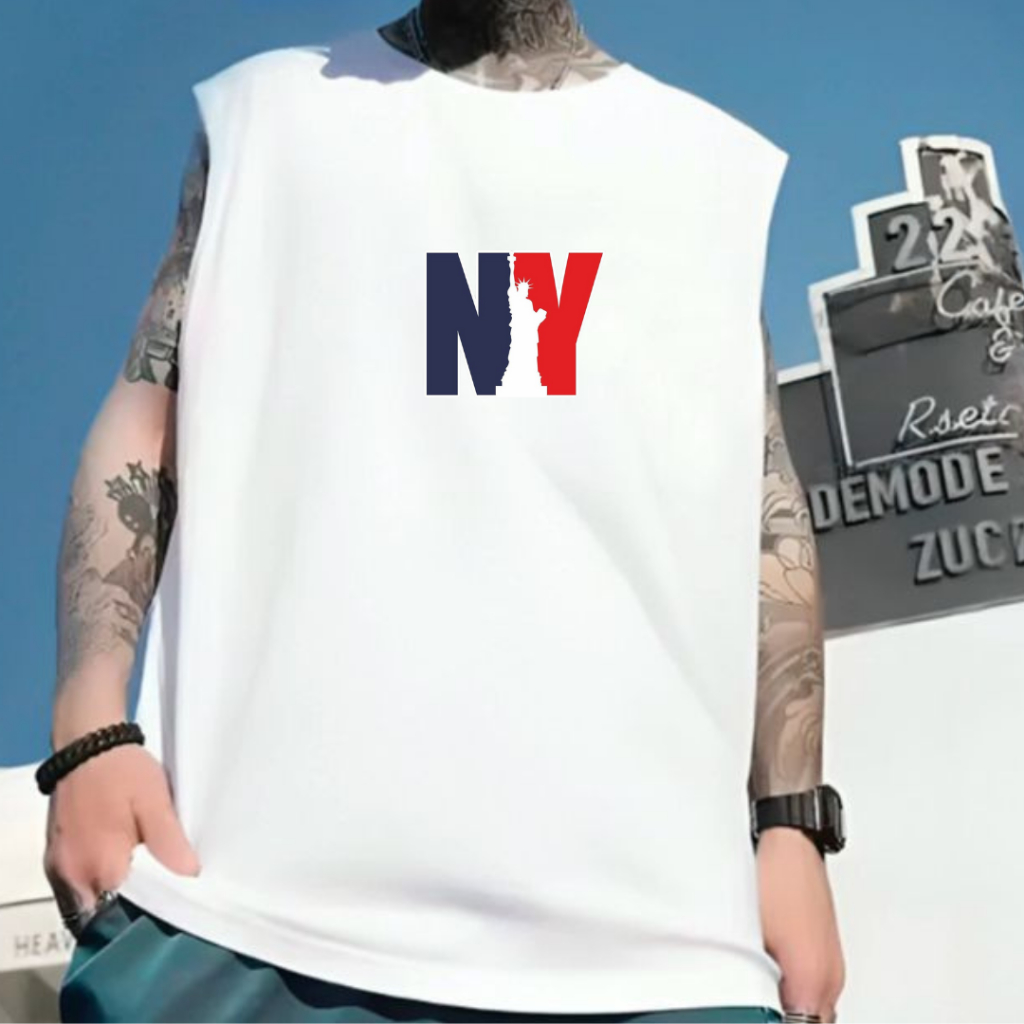 Regata Camiseta Algodão NY Modelo Oversized Larga Academia Treino Casual