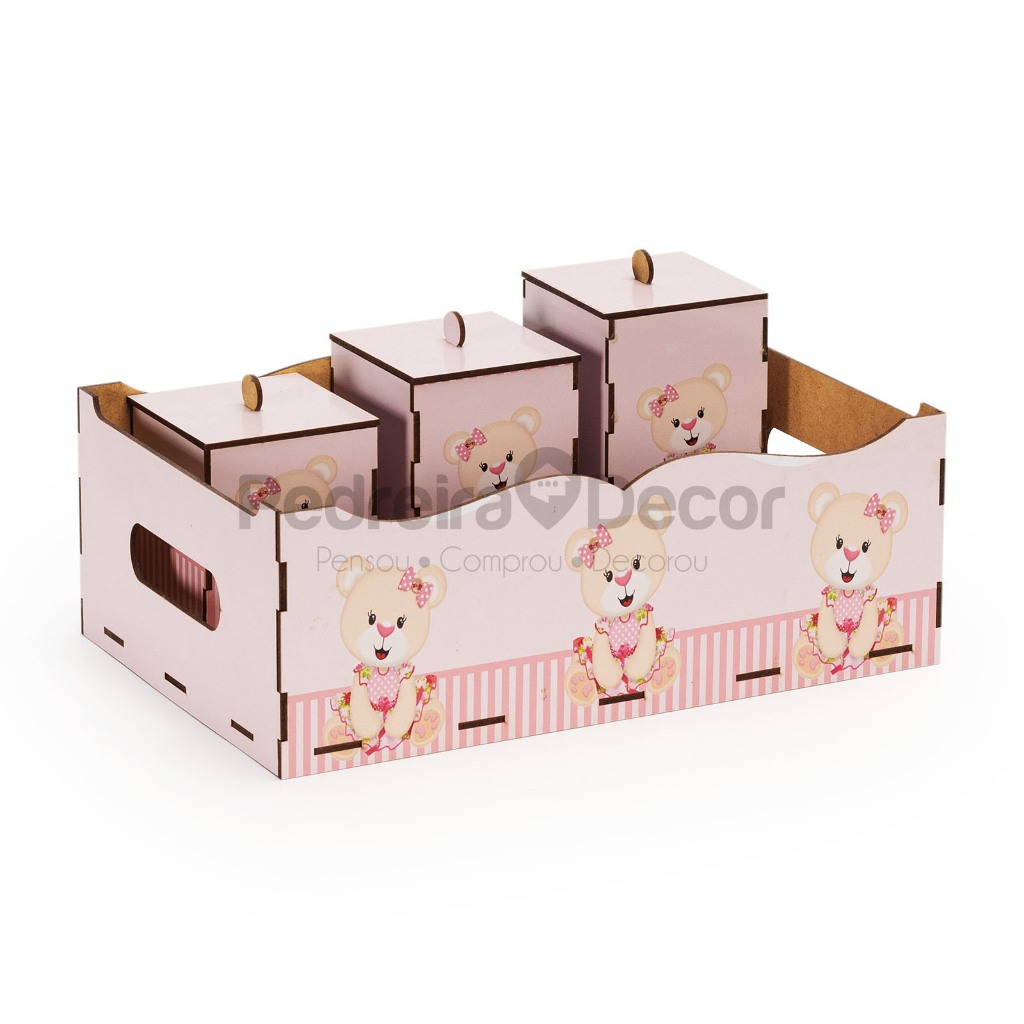 Kit Higiene Bebê rosa 8 Pç Mdf Mult uso adesivado novidade Pronta Entrega promoção