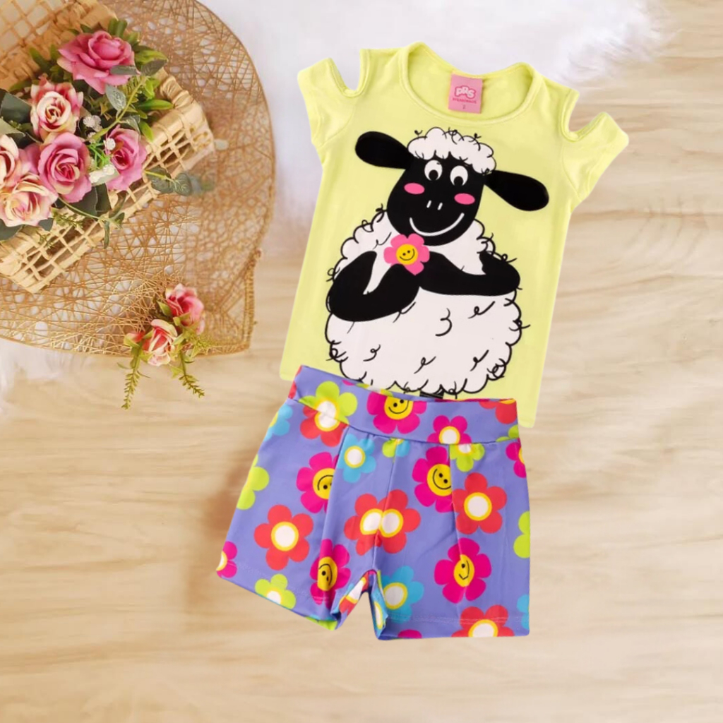 Conjunto Verão Infantil Feminino OVELHITA (Blusa + Shorts Estampados) Meninas Interativo