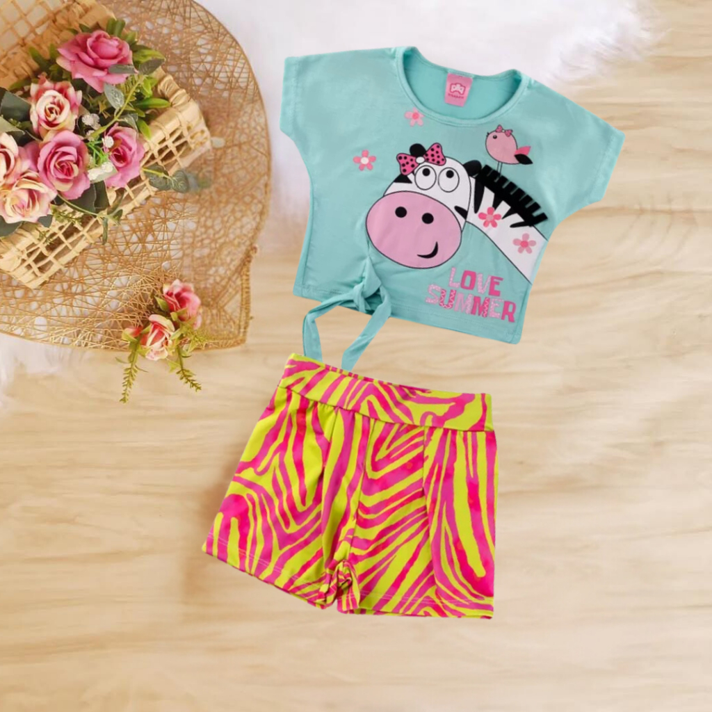 Conjunto Verão Infantil Feminino ZEBRITA (Blusa + Shorts Estampados) Meninas Interativo