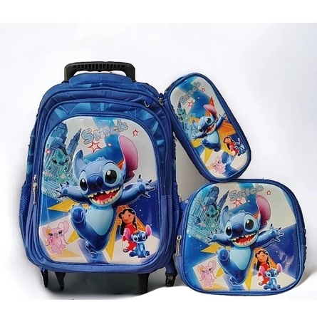 kit Infantil Com mochila escolar de rodinhas femininas e masculinas com lancheira e estojo Reforçado