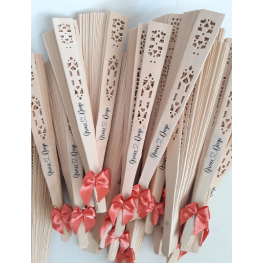 Leque em Madeira Personalizado | Laço de Fita | Adesivo vinílico