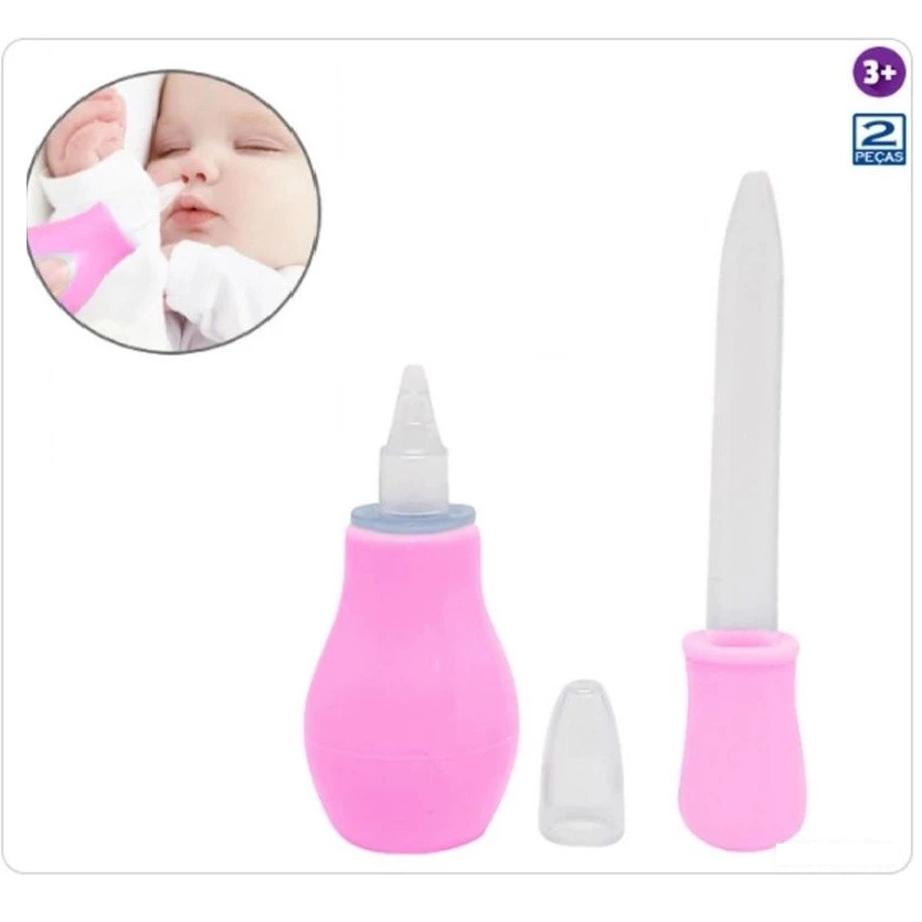 Aspirador Nasal Baby Care Silicone Conta Gotas Rosa e Azul