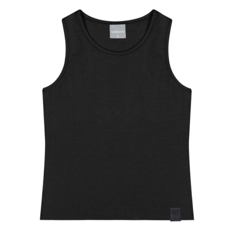 Regata Básica Infantil em Cotton para Menina (Preto) Quimby Tamanho 3