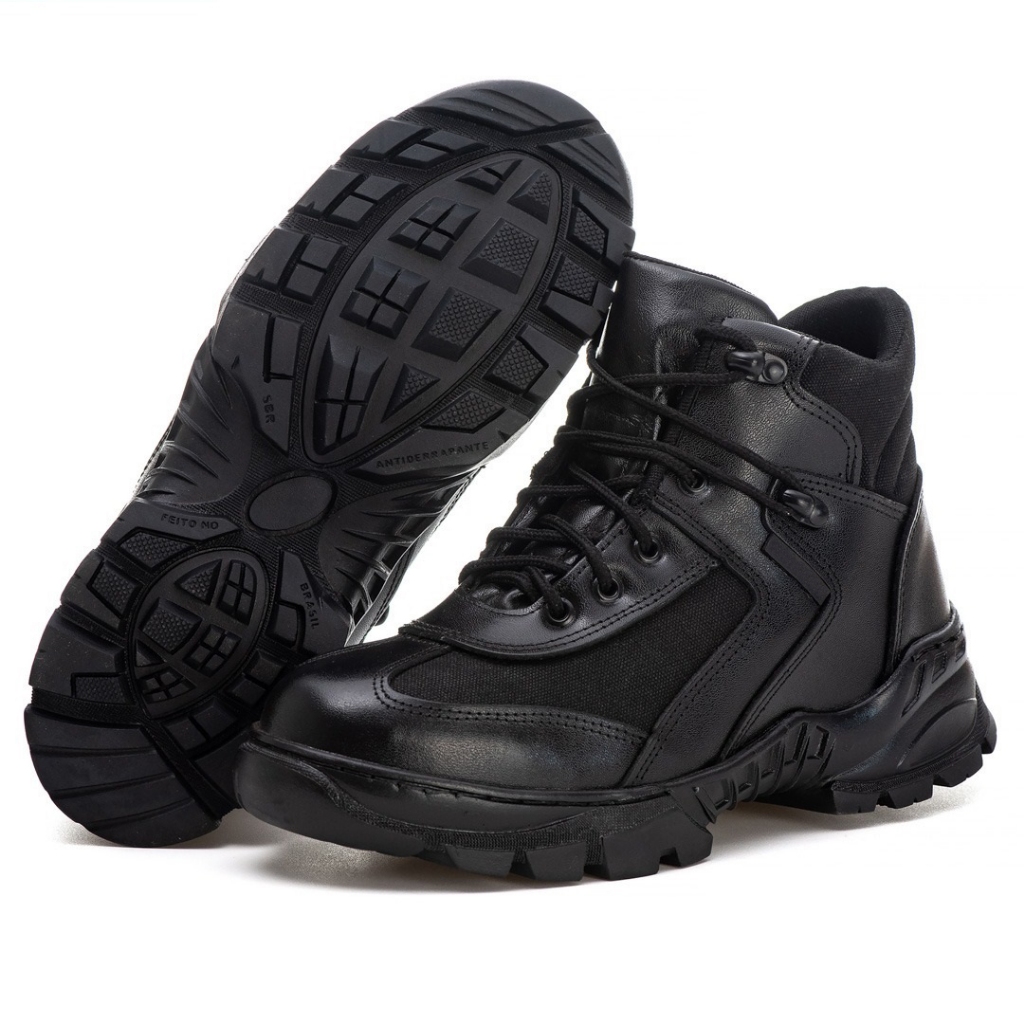 Bota Botina Coturno Cano Curto Couro Policia Militar Oficial PM Lançamento Fulgore Militar