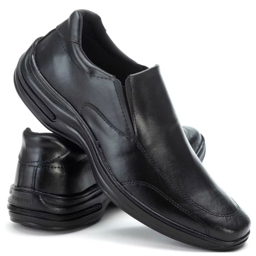 Kit Sapato Social Masculino Elegante De Couro Legitimo Ortopedico Confortável Macio Ant-Stres + Cinto Carteira e Relogio — imagem 2 de 2