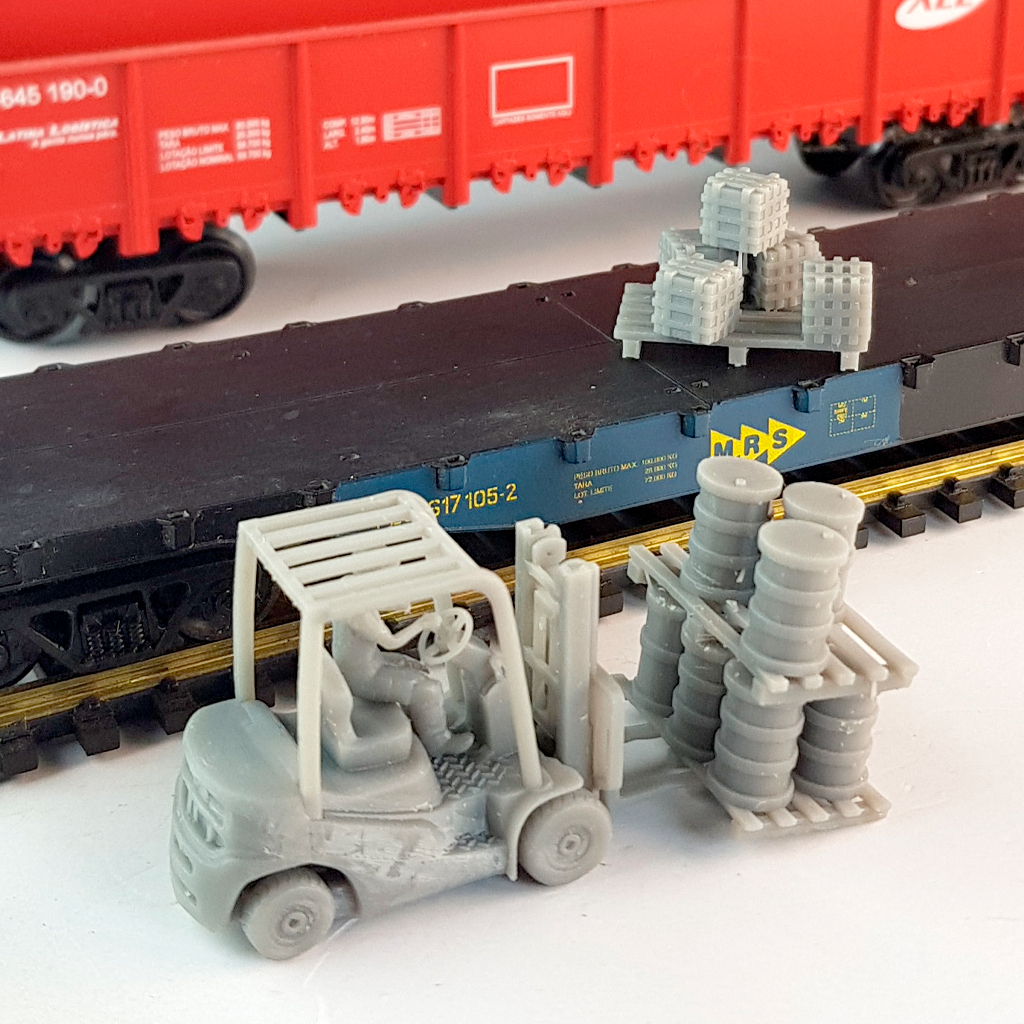 Figuras para Maquetes e Dioramas de Ferreomodelismo padrão Frateschi escala HO 1:87 - KIT EMPILHADEIRA - SEM PINTURA.