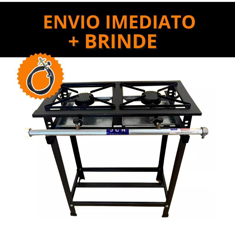 Fogão Industrial Alta Pressão Aço Carbono 2 Bocas Completo Standard JCN Potente