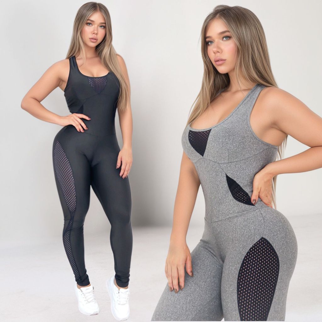 Macacão Fitness Feminino Em Tela Com Bojo Removível Para Academia Conforto Pronta Entrega Promoção