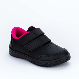 Tênis Infantil Escolar Kidy College Volta ás Aulas Calce Fácil Preto e Pink em Oferta na Shopee