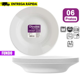 Kit 6 Pratos Fundo Duralex Vidro Opaline Menu Branco Circular 23CM Temperado- Resistente a risco em Oferta na Shopee