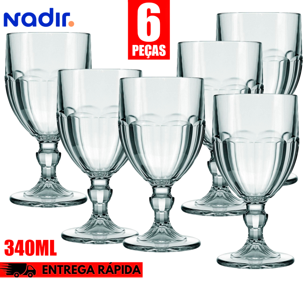 Kit 6 Taças Bristol Vidro Transparente Vidro Temperado Grosso 340ml design Coliseu Nadir