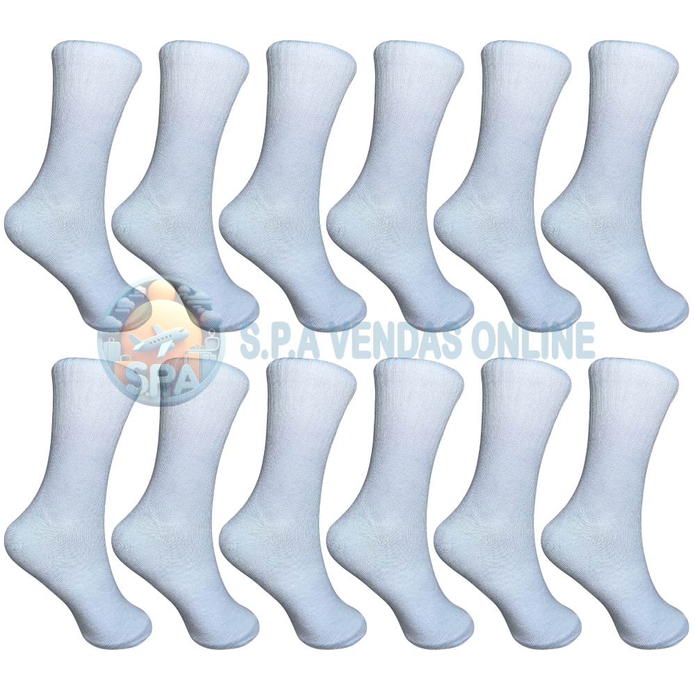 Kit de 3 a 24 Pares Meia de Cano longo BRANCA com Algodão unissex em Oferta na Shopee