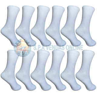 Kit de 3 a 24 Pares Meia de Cano longo BRANCA com Algodão unissex em Oferta na Shopee