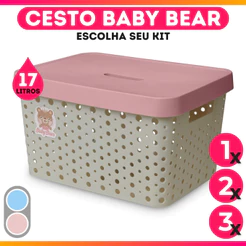 Caixas Organizadoras 17L Grande Baby Bear Trama Rattan Pequena 4,5L Rosa Azul - Usual