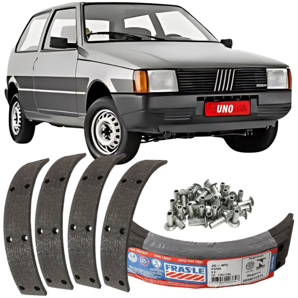JOGO LONAS DE FREIO DAS RODAS TRASEIRAS COM REBITES DE FIXAÇÃO - FIAT UNO / PREMIO / ELBA / FIAT 147 em Oferta na Shopee