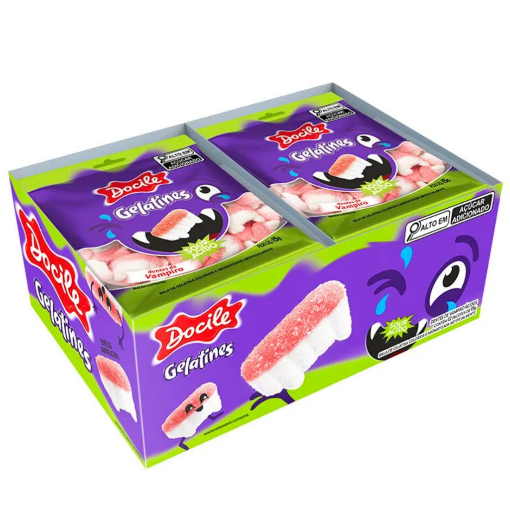 Docile Balas de Gelatina Mini Dentes de Vampiro Cítricos C/12 Unidades