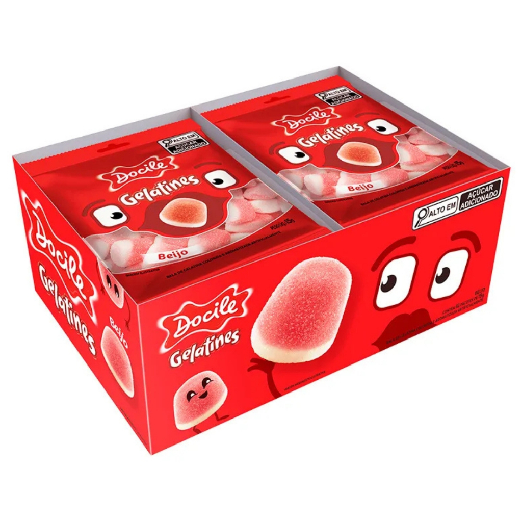 Balas de Gelatina Mini Beijo 12 Unidades de 15g Caixa Docile