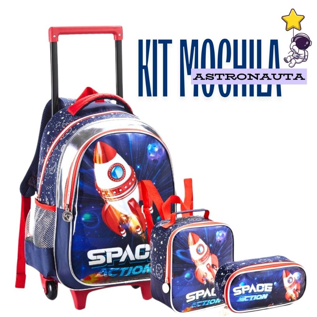 Kit Mochila Escolar 2 Em 1 Astronauta Infantil Rodinhas Criança Menino Resistente Volta às Aulas em Oferta na Shopee